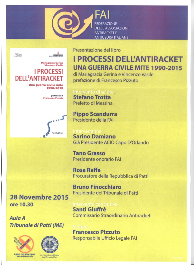 PATTI – Presentazione del libro “I processi dell’antiracket” a Palazzo di Giustizia