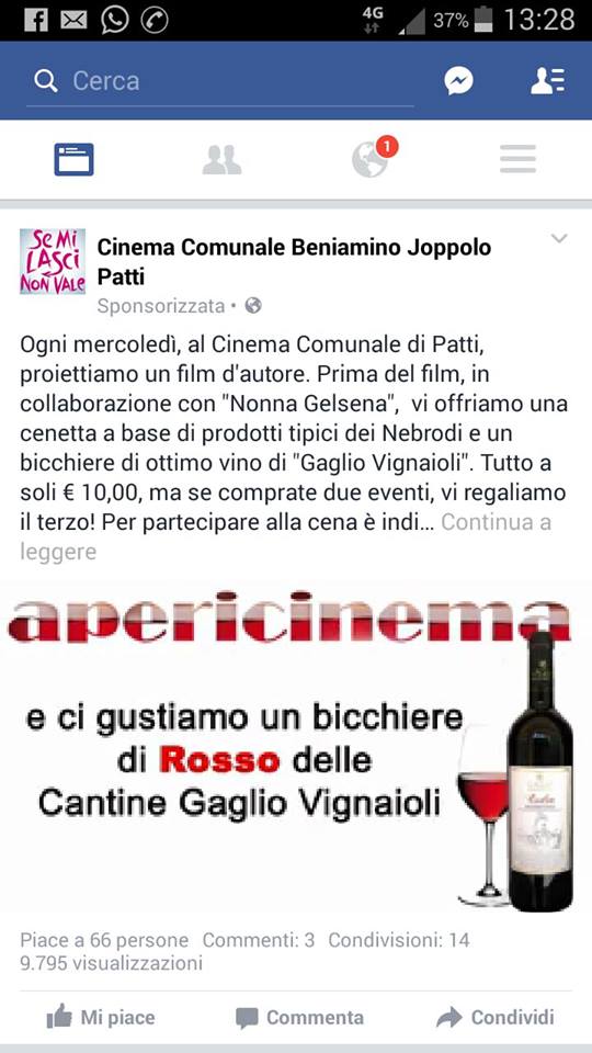 Apericinema – Da oggi si inizia. A Patti, tra vino, degustazioni e “prime” sul grande schermo