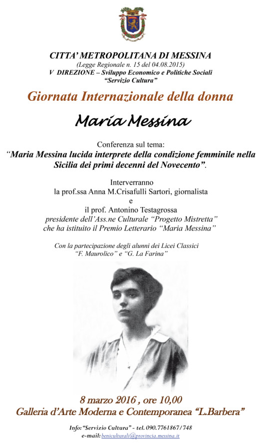 MESSINA – Giornata della Donna, incontro dedicato alla scrittrice siciliana Maria Messina