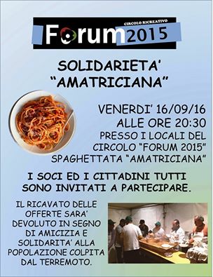BROLO “FORUM 2015” – Vicini ai Terremotati anche con un piatto di Spaghetti all’Amatriciana