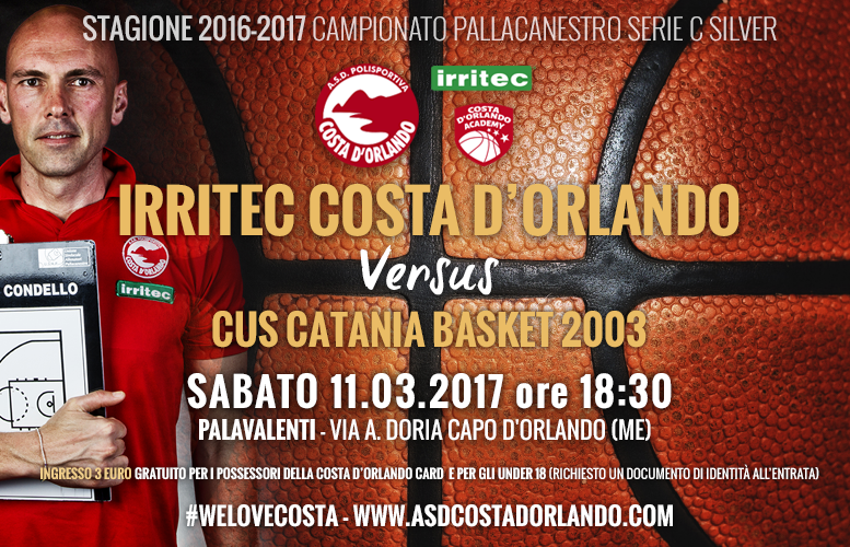 IRRITEC COSTA D’ORLANDO – E’ Cus Catania Basket l’ultima avversaria Costa per la stagione regolare