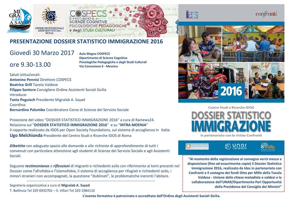 IMMIGRAZIONE – 30 marzo si presenta a Messina il Dossier statistico immigrazione 2016