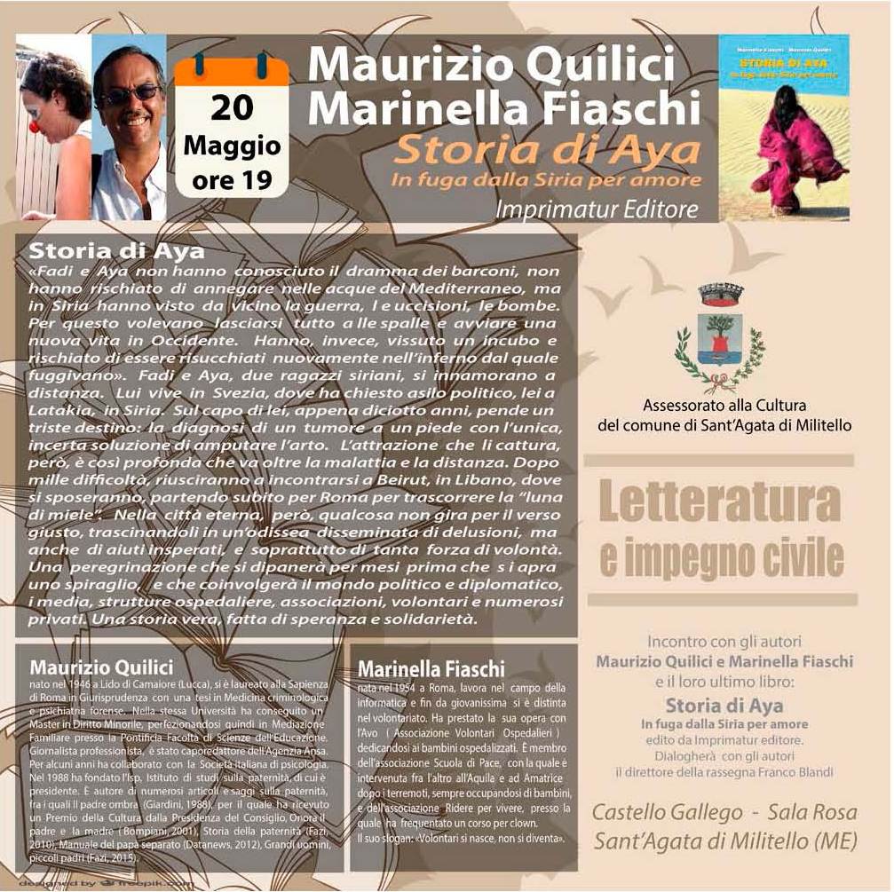 SANT’AGATA MILITELLO – Maurizio Quilici e Marinella Fiaschi gli ospiti di “Letteratura e impegno civile”