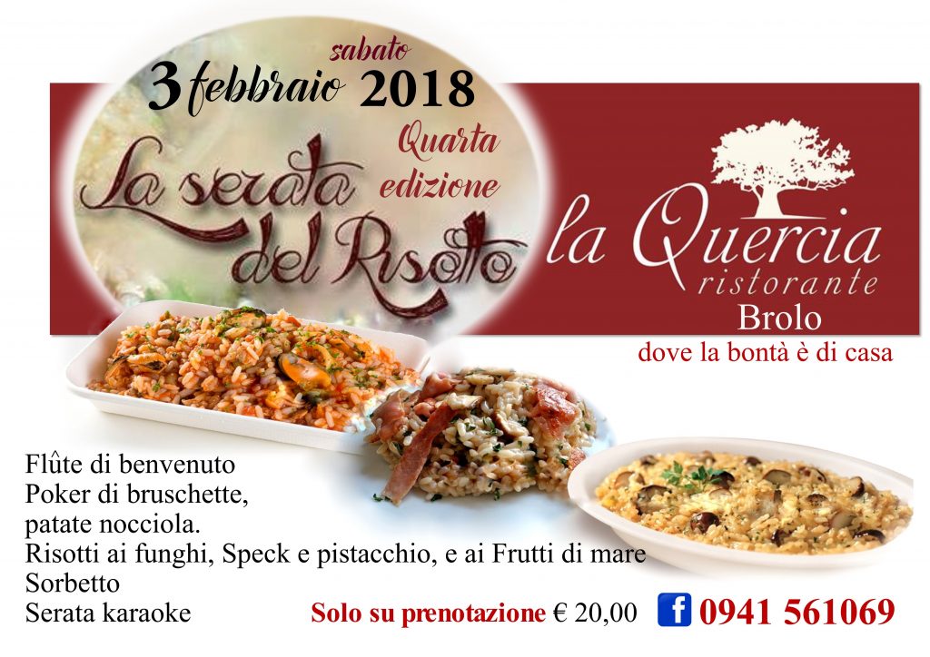 LA QUERCIA BROLO – Il 3 febbraio c’è “Serata Risotto”