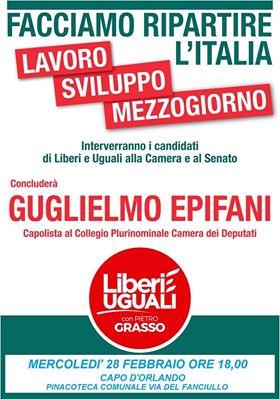 POLITICHE – A Capo d’Orlando l’incontro con i candidati di Liberi e Uguali con Pietro Grasso