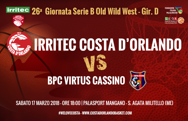 IRRITEC COSTA D’ORLANDO – Domani al Palasport Mangano l’anticipo tra Costa d’Orlando Basket e Cassino