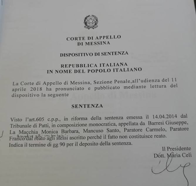 FALCONE – Dopo il Giudizio popolare ora anche la magistratura da ragione a Carmelo Paratore e company