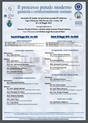 AVVOCATI – Ecco il programma dell’incontro di studio sul processo penale che si terrà a Villa Piccolo