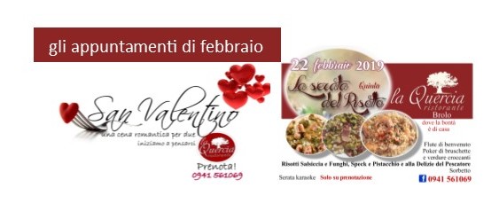 APPUNTAMENTI COL GUSTO – A Febbraio, San Valentino e il Festival del Risotto a La Quercia di Brolo