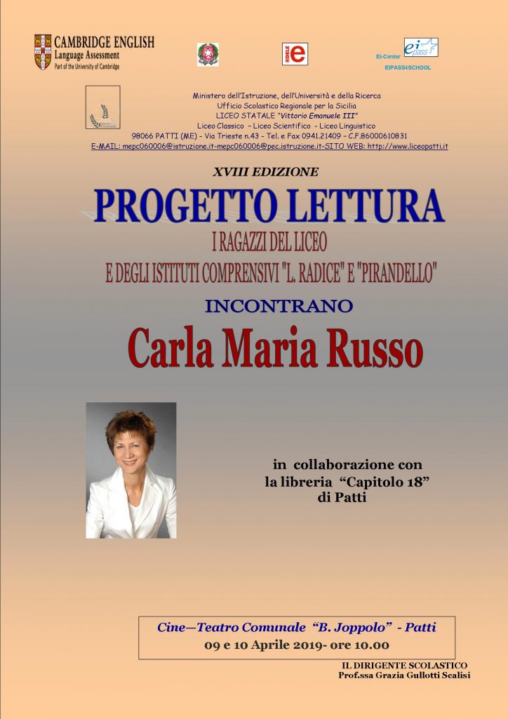 PATTI – Liceo Vittorio Emanuele III, incontro con la scrittrice Carla Maria Russo