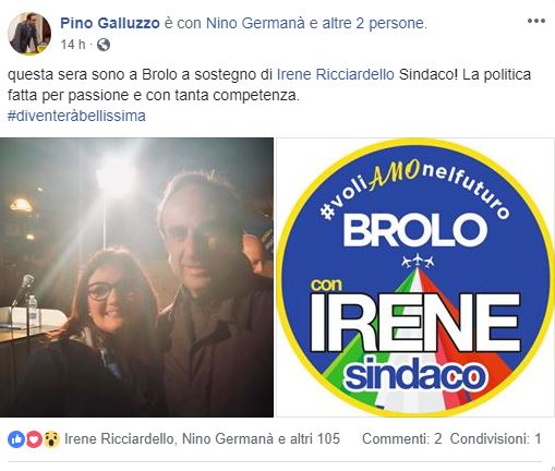 CONVERGENZE POLITICHE – Pino Galluzzo, con “Diventerà Bellissima” irrompe nella campagna elettorale brolese. Pieno appoggio a Irene Ricciardello