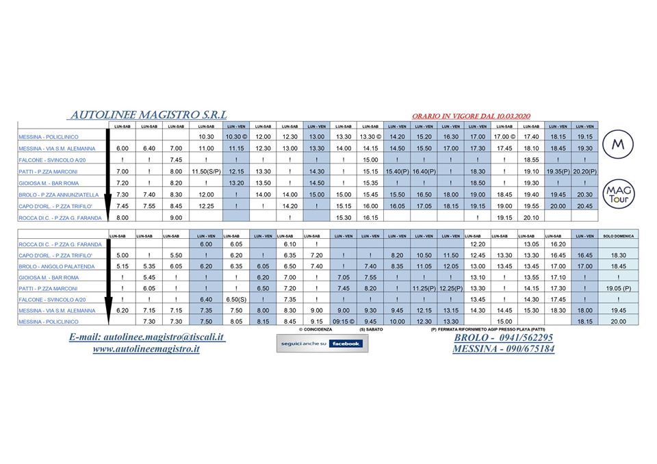 CAMBI DI ORARI – Anticipate di dieci minuti le corse per Messina della “Magistro”