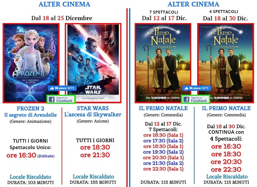 CINEMA A NATALE – La programmazione all’AlterCinema di Gliaca, per Ficarra e Picone