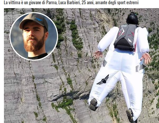 LUCA BARBIERI – Volo mortale con  la wingsuit da un viadotto nisseno