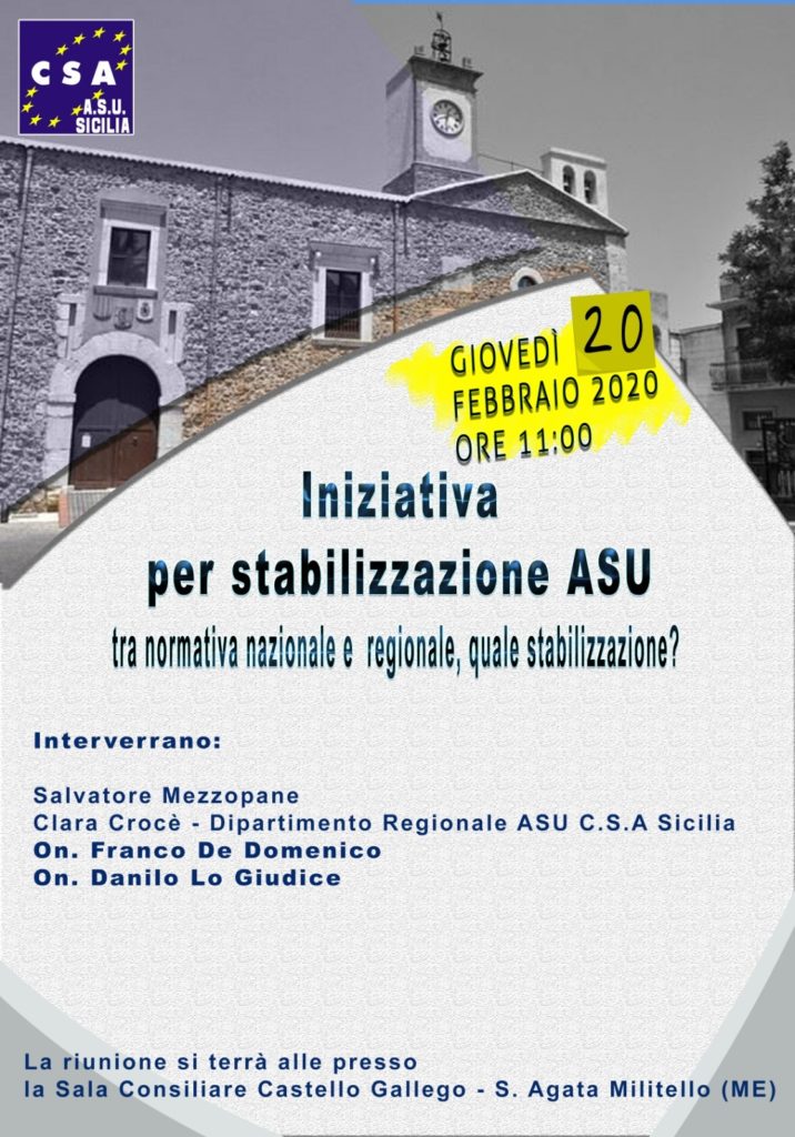 STABILIZZAZIONE ASU NEBRODI – Domani incontro a Sant’Agata Militello