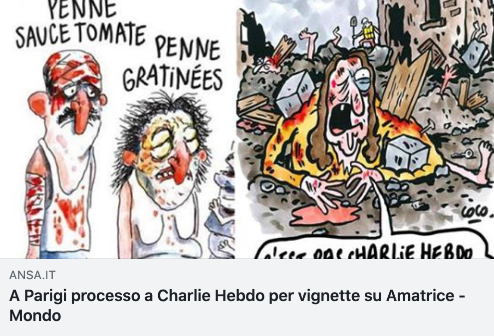 TERREMOTO DI AMATRICE – A processo Charlie Hebdo per “le porcate travestite da vignette”