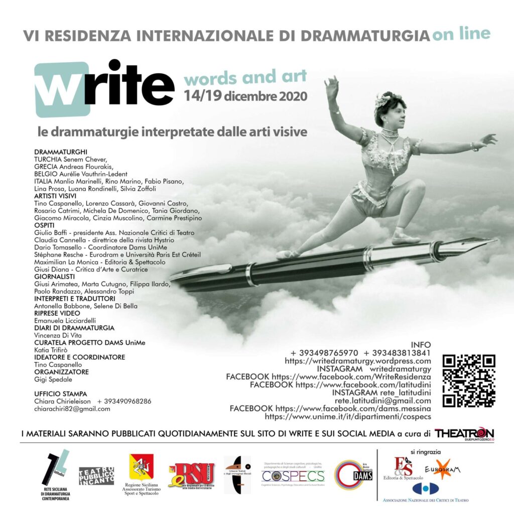 PRESENTATO WRITE 2020 – Dal 14 al 19 dicembre 2020 si svolgerà online la VI edizione del progetto di residenza internazionale di drammaturgia di Tino Caspanello