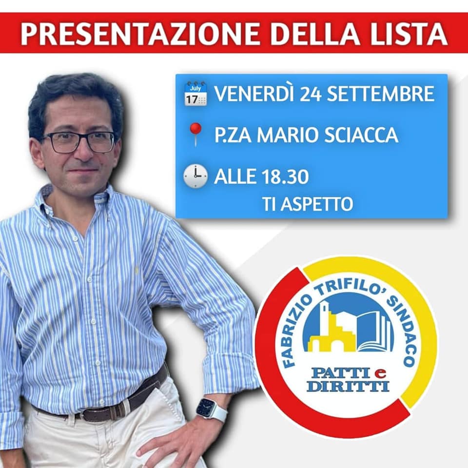 AMMINISTRATIVE PATTESI – Oggi, Giorgio Cangemi, presenta lista e programma in piazza Mario Sciacca