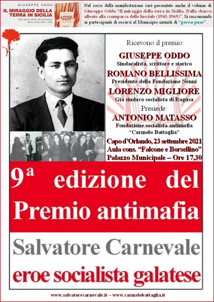 CAPO D’ORLANDO – Nona edizione del premio antimafia “Salvatore Carnevale”