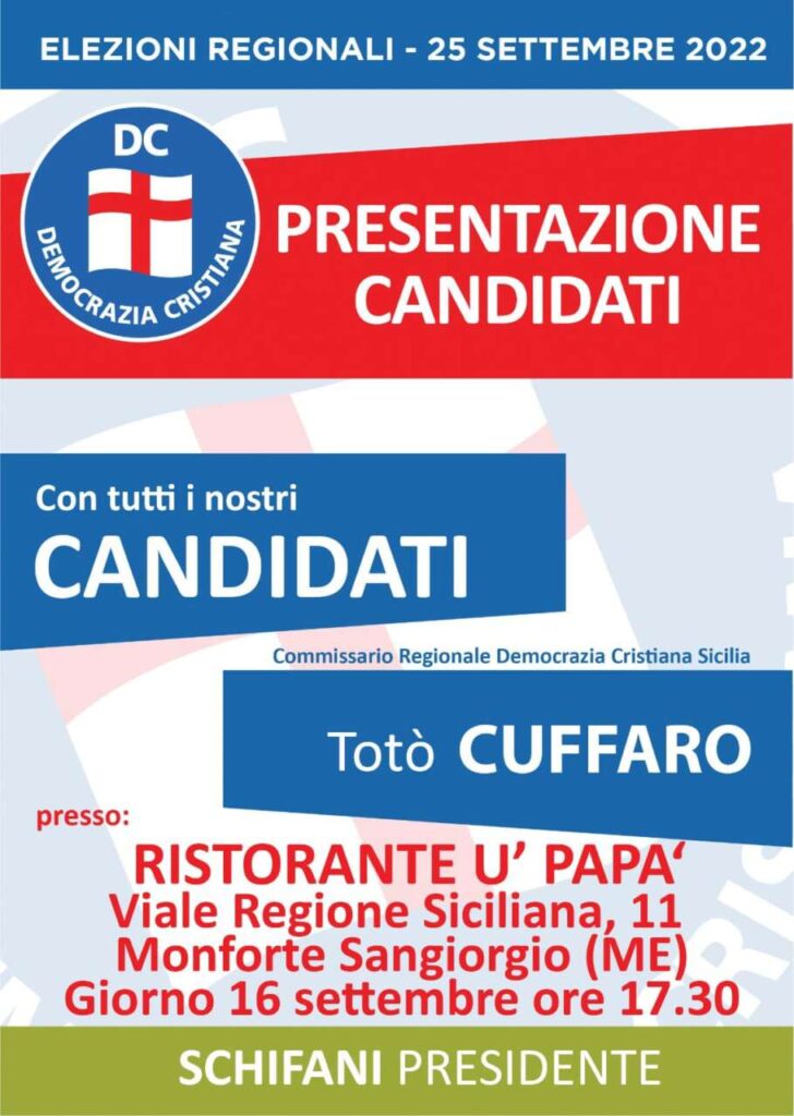 REGIONALI & DEMOCRAZIA CRISTIANA – A Monforte Sangiorgio la presentazione di tutti i candidati per il collegio di Messina