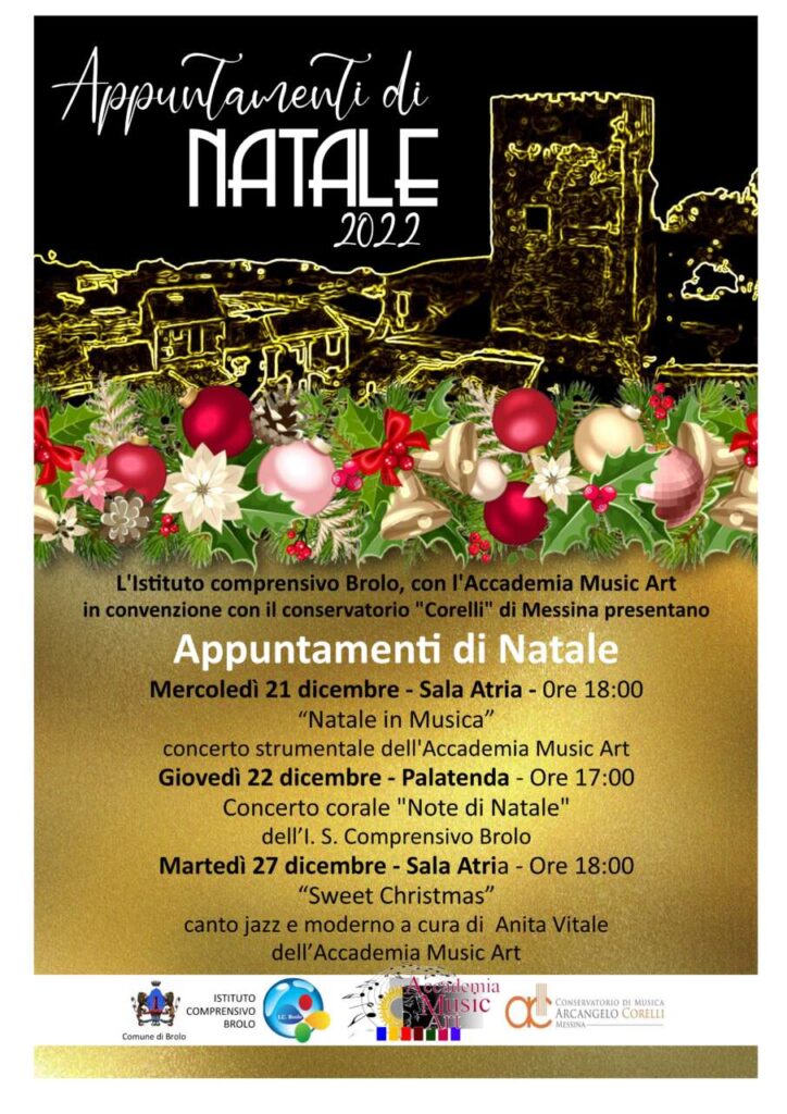 APPUNTAMENTI DI NATALE – Il programma del “Comprensivo” di Brolo in collaborazione con il Corelli e la Music Art