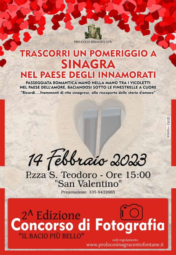 SINAGRA – Festa degli innamorati, via alla 2a edizione del concorso fotografico “Il bacio più bello”