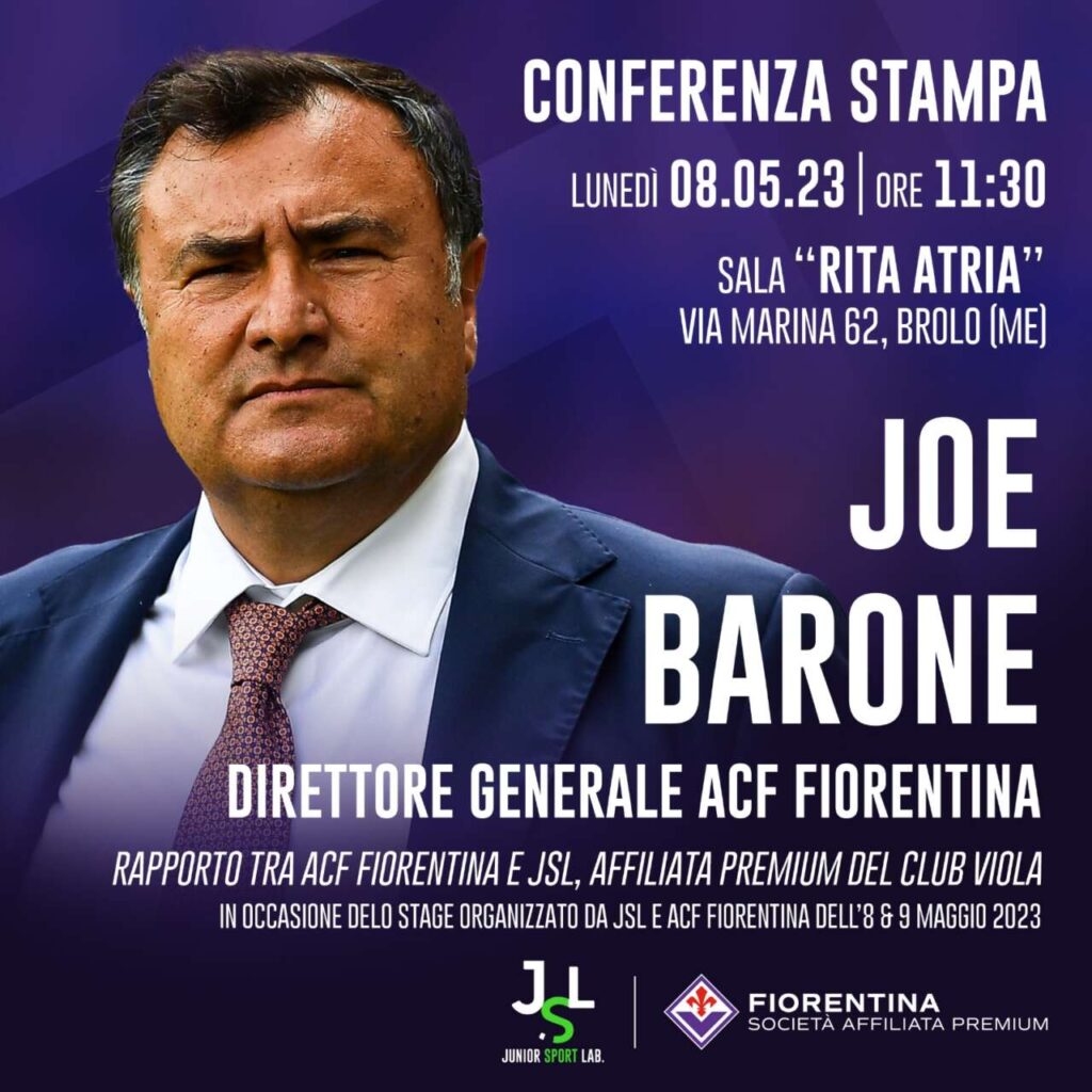 CALCIO – Il DG dell’ACF Fiorentina Joe Barone ospite a Brolo della Junior Sport Lab