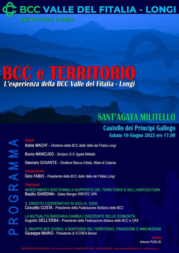 BCC E TERRITORIO – Sabato 10 giugno il convegno al Castello Gallego di Sant’Agata Militello