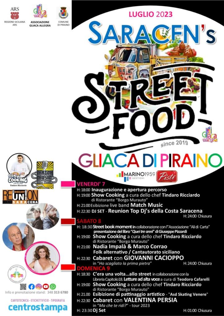 EVENTI – La “Locandina” degli eventi che animeranno il Saracen’s Street Food di Gliaca di Piraino