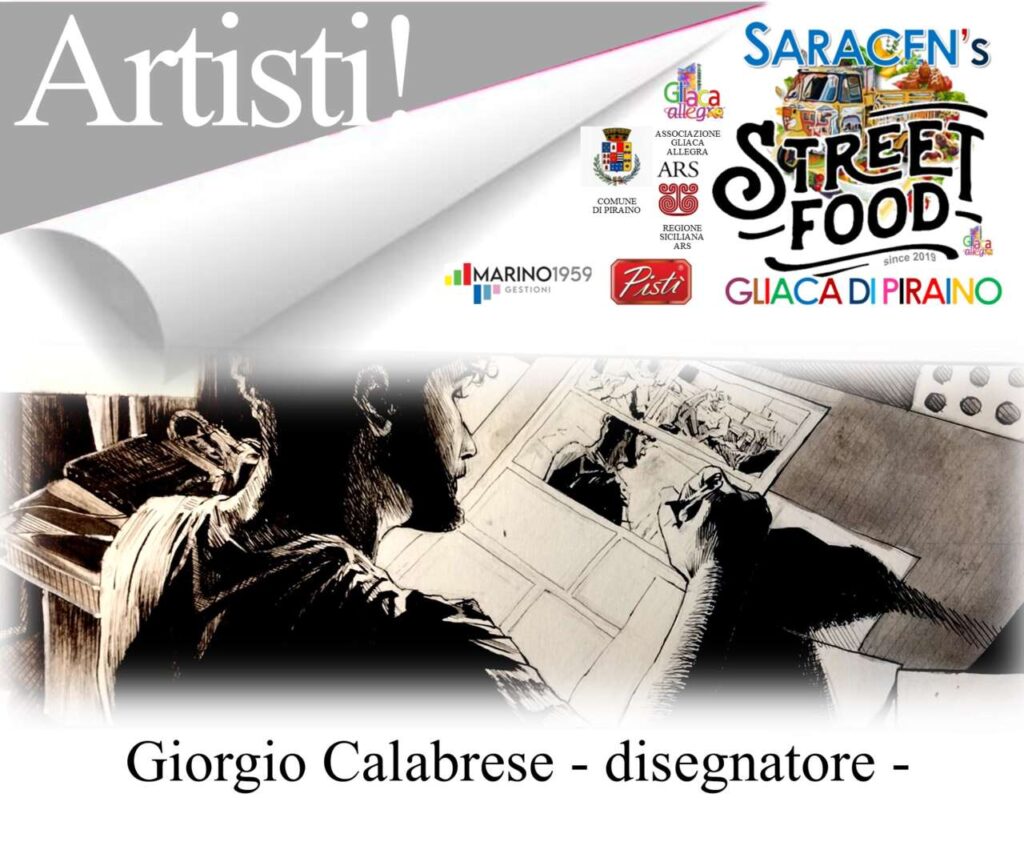 PRESENZE ARTISTICHE TRA MUSICA, CIBO E LIBRI – Un giovane disegnatore tra gli stand del Saracen’s Street food di Gliaca di Piraino