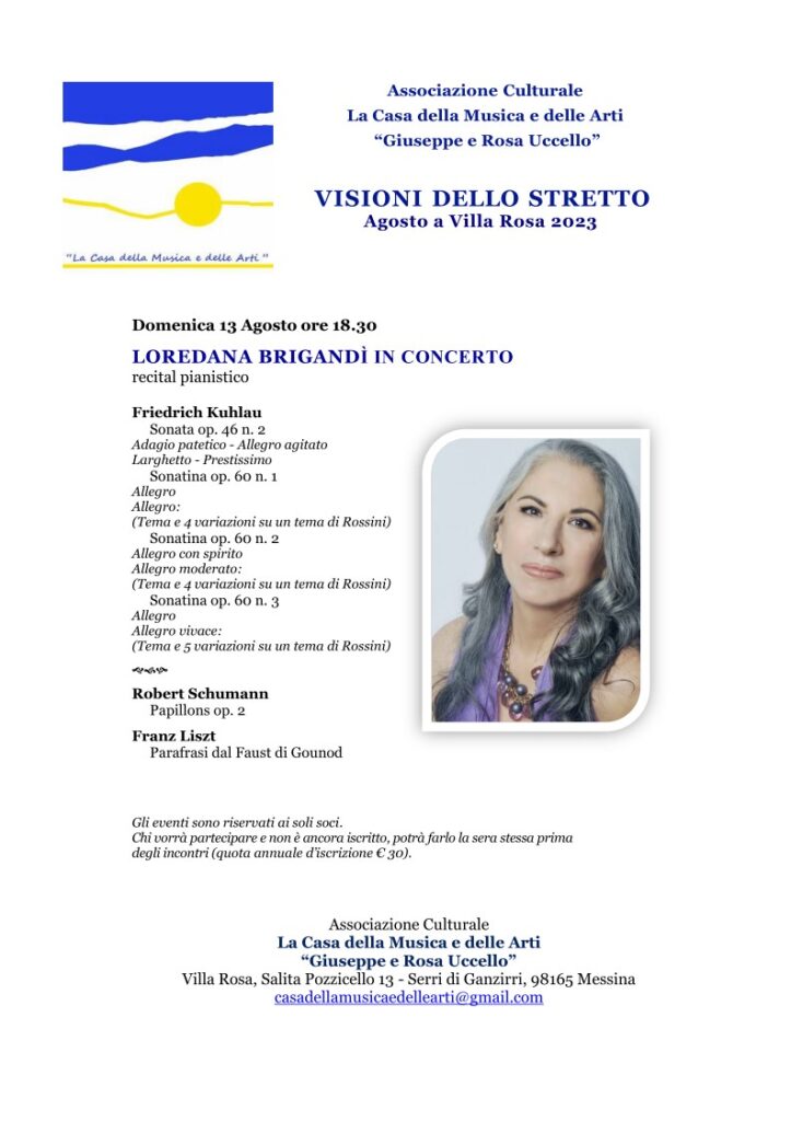 VISIONI DELLO STRETTO – Domenica 13 agosto l’atteso recital pianistico di Loredana Brigandì