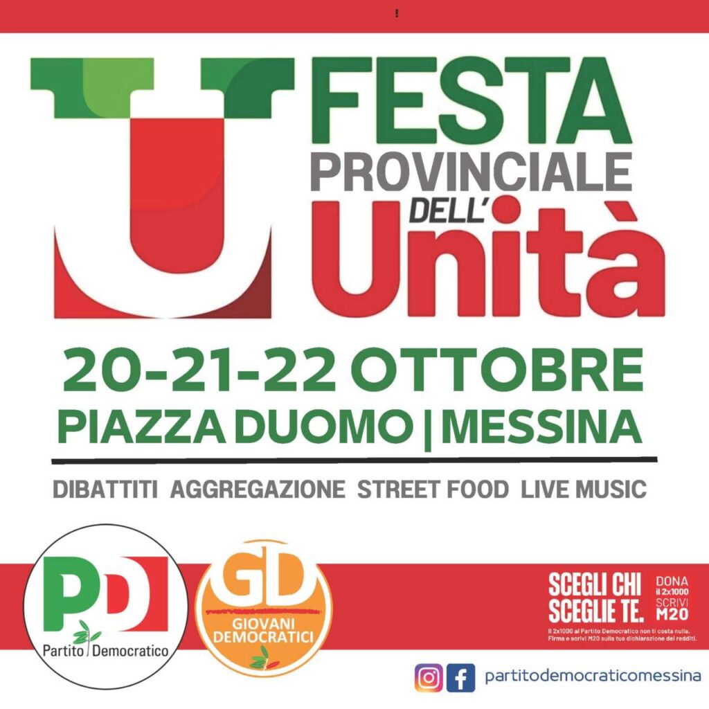 PARTITO DEMOCRATICO – Al via domani la Festa dell’Unità provinciale