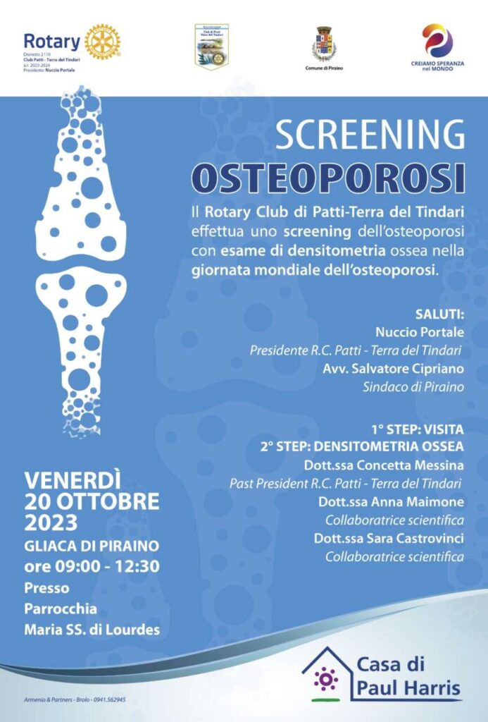 ROTARY PATTI & PIRAINO – Prevenzione dell’Osteoporosi: Oggi lo Screening Gratuito