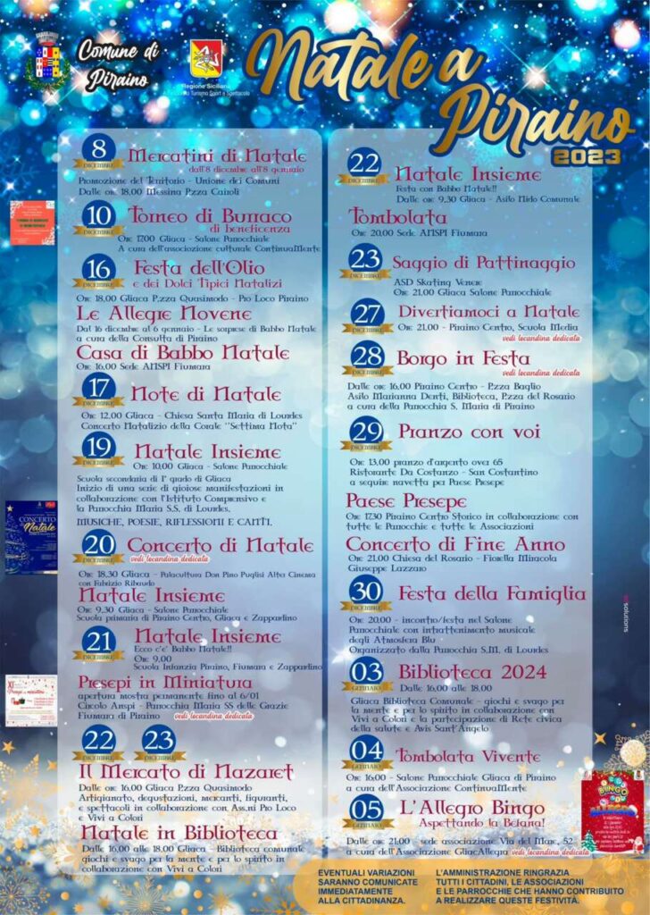 NATALE A PIRAINO – Il programma e gli eventi