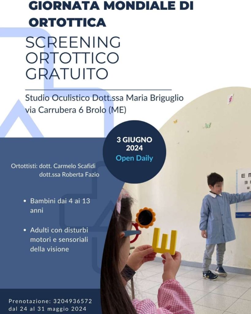 GIORNATA MONDIALE DI ORTOTTICA – Screening gratuito per bambini e adulti a Brolo