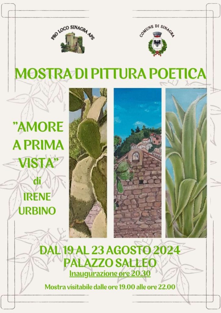 MOSTRE – A Sinagra la mostra di pittura poetica “Amore a Prima Vista” di Irene Urbino