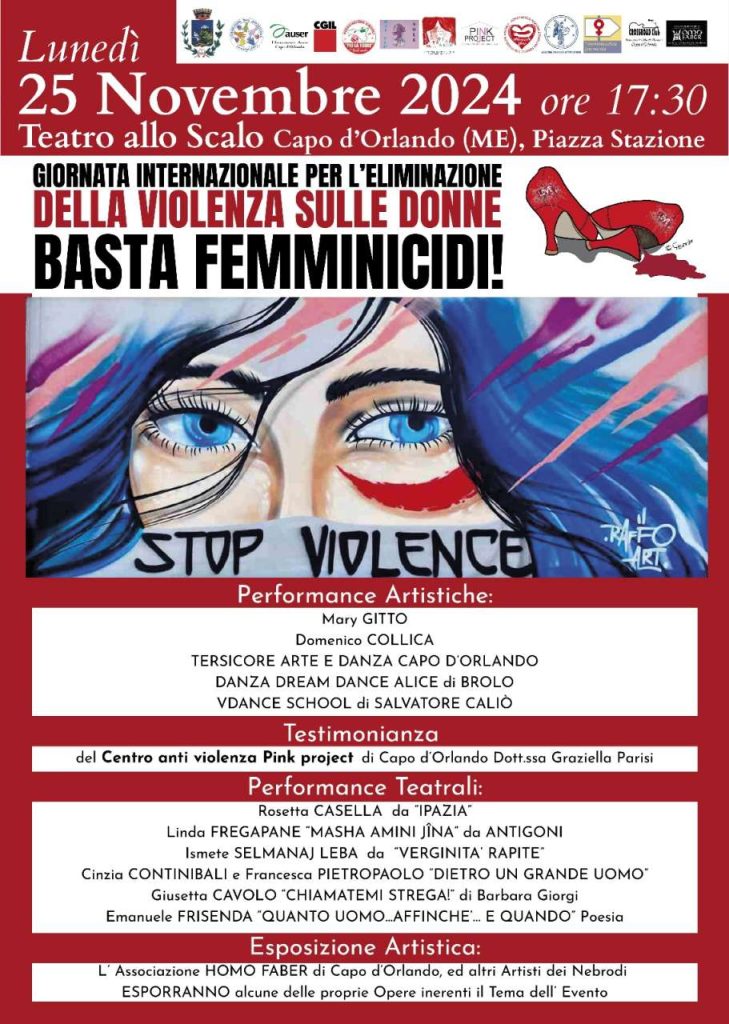 BASTA FEMMINICIDI – Tra le iniziative per la Giornata internazionale contro la violenza sulle donne anche quella al Teatro allo Scalo di Capo d’Orlando