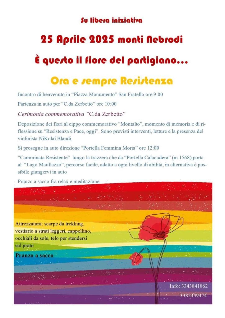 25 APRILE SUI NEBRODI – “Un fiore per il partigiano e un cammino per la memoria”